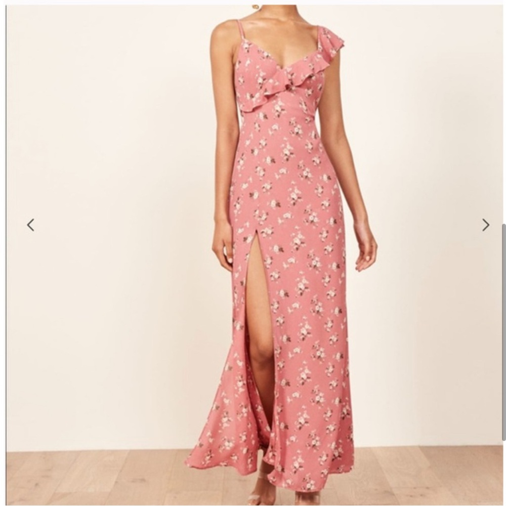 Reformation One Shoulder Floral Pink Dress
